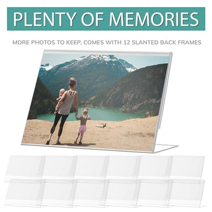 pbf 7x5 Acrylic Sign Holder | 7 x 5 Horizontal Stand Up Slanted Sign Holder | Acrylic Stands for Display | Clear Picture Frame, Menu Table Top Stand, Plastic Flyer Holder (12-Pack) - size: 12