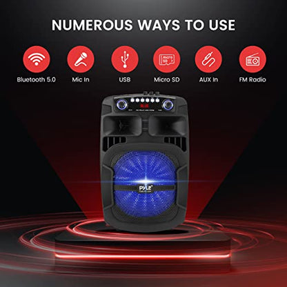 Pyle Portable Bluetooth PA Speaker System - 800W 12 Inch Outdoor Speaker with Built-In Party Lights - USB/SD Card Reader, FM Radio, Extendable Handle w/ Wheels - Includes Wired Microphone & Remote - size: 12 inches