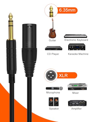 1/4" to XLR 3Pin,6.35mm TRS to XLR Male Balanced Microphone Patch Cable | Quarter inch TRS Plug to XLR For Amplifiers,Mixer,Speaker,Guitas,Studio Monitor,3~50ft - size: 6FT-1pcs
