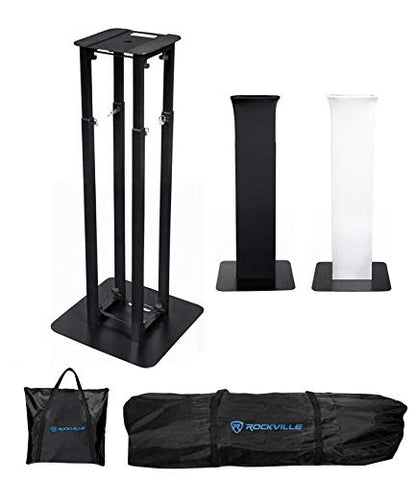 Rockville Rock SPOT 260W DJ Moving Head Spot Light Pair with RTP82B Stands | Wireless DMX, 14 Channel, Prism, Gobos, Zoom, 120W, Sound Activated, 2 8 ft Black Totem Stands with Scrims and Bags, 4-Items