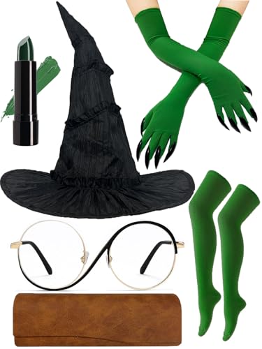 Wakejoy Witch Costume Women Black Nail Gloves Green Halloween Costumes