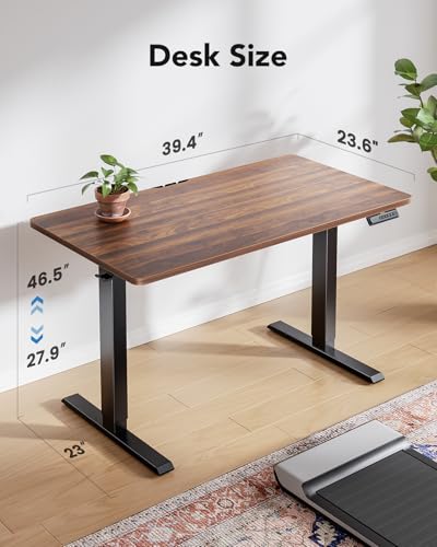 HUANUO 40x24 Inch Electric Standing Desk, Height Adjustable, Black Walnut | 176 Lbs Capacity, Smooth Home Office Desk, 4 Memory Presets & Headphone Hooks, 28.3–46.5 Inch Height Range, Easy to assemble - color: Walnut, size: 40" X 24"