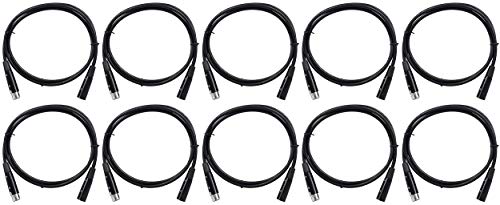 Rockville RDX5M5 5' 5-Pin DMX Lighting Cable, Female to Male, 10-Pack | Copper Conductors, Nickel Plated, 120 Ohm, XLR Connectors, Hi-Density Braided Shield, EMI/RFI Rejection, 100% OFC