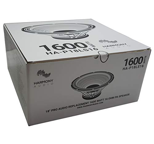 Harmony Audio 1600W 18" Woofer 16 Ohm Pro PA Replacement Subwoofer Speaker | 1600 watt 18 inch high impedance bass driver for DJ cabinets and live sound rigs, revives blown bins, heavy-duty magnet motor - size: 16 Ohm, style: Single Pack