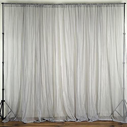 TABLECLOTHSFACTORY 10FT Fire Retardant Silver Sheer Voil Curtain Panel Backdrop - Premium Collection - color: Silver, size: 120"W x 120"L (Pack of 1)