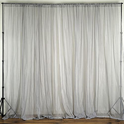 TABLECLOTHSFACTORY 10FT Fire Retardant Silver Sheer Voil Curtain Panel Backdrop - Premium Collection - color: Silver, size: 120"W x 120"L (Pack of 1)