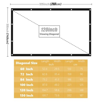 Projector Screen Portable Movies Screens 16:9 Foldable Wrinkle-Resistant Fabric with Dual Adhesive/Nail Hooks for Stable Wall Mount, Ideal for Home Theater & Movie Nights (100 inches) - size: 100 inches