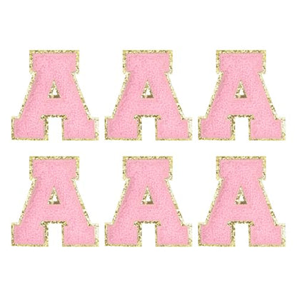 MECCANIXITY Chenille Letter Patches 2.2" Self Adhesive Letter A Stick on Embroidered Patch Sew on Letter Stickers Applique for Repairing Clothing Jeans Shoes Hats DIY(Pink, Pack of 6) - style: Letter-A