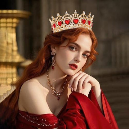 Queen Crown Rhinestone Wedding Crowns and Tiaras for Women Costume Party Hair Accessories Princess Birthday Crown Crystal Bridal Crowns - color: Gold Red Crown