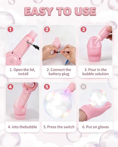Fog Bubble Machine, Smoke Bubble Wand Machine Rechargeable with Lights & Sound Fog Game for Parties, Beaches, Summe (Pink)