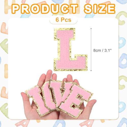MECCANIXITY Chenille Letter Patches 3.1" Alphabet L Iron on Embroidered Patch Sew on Letter Stickers Applique for Repairing Clothing Jeans Shoes Hats DIY(Pink, Pack of 6) - style: Letter-L
