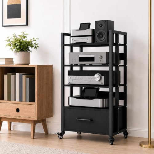 4-Tier Audio Rack with Wheels, AV Media Stand - color: 4-tier Black