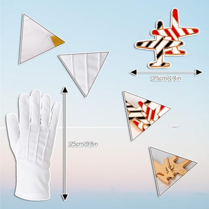 5 Pcs Flight Attendant Costume Accessories Women Airline Stewardess Outfits Flight Attendant Hat Pin Sunglasses Scarf Gloves - color: Red