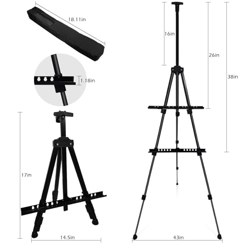 NS JYMB Easel Stand for Sign and Painting, 17-66 Inch, Black 2 Pack | Portable metal tripod easel for display stand, canvas holder, floor, poster board, wedding signs and travel use - style: 66Black 2pack