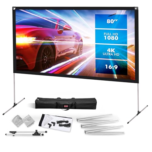 Pyle Projector Screen with Stand - 80'' 16:9 HD 4K Portable Lightweight Freestanding Foldable Indoor Outdoor Movie Projection Display with Frame for Home Theater - size: 80"