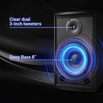 8" Passive Speaker Pair, 800W Peak Power 2-Way Karaoke Speakers, 8 Ohms for Crystal-Clear Vocals, Home Entertainment, DJ, and PA Audio; Requires an Amplifier or Receiver - size: 8 inch