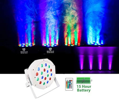 Rockville Battery PAR 50 White Rechargeable Up-Light 4-Pack with RLB30 Bag | 8-10 Hour Runtime, 18x 1W RGB LEDs, 3-Pin XLR In/Out, 7 DMX Channels, Sound Activated, 4 Remotes, DJ Wash Lighting, 5-Items