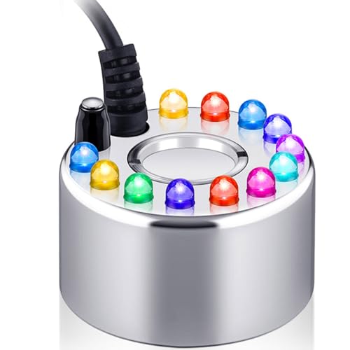 Yaomiao 1 Piece Halloween Mist Maker Fogger with 12 LED Lights, Silver | Small Ultrasonic Fog Machine, For Pond Fountain Water Garden, Mister Air Humidifier, Halloween Spooky Atmosphere Effects - color: Silver
