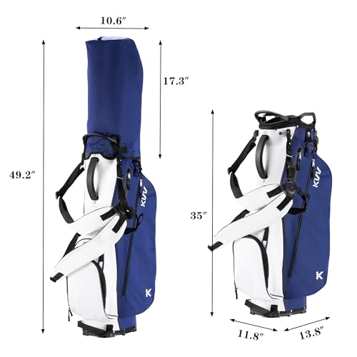 KVV Lightweight Golf Stand Bag with 7 Way Full-Length Dividers, 5 Zippered Pockets, Automatically Adjustable Dual Straps，Elegant Design - color: Blue/White