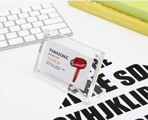 2 Pack Acrylic Label Holder (90*60mm/3.54*2.36 inches) | Price Tag Displays Sign Holder, Horizontal Slanted L-Shape Table Top Sign Stand