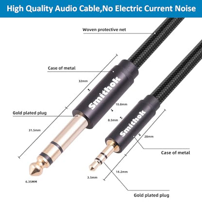 Smithok 2pack 1/8 to 1/4 Stereo Audio Cable,6.35mm 1/4" Male to 3.5mm 1/8" Male TRS Bidirectional Stereo Audio Cable for Guitar, Laptop, Home Theater Devices, Speaker and Amplifiers 4Ft - size: 2pack 4ft