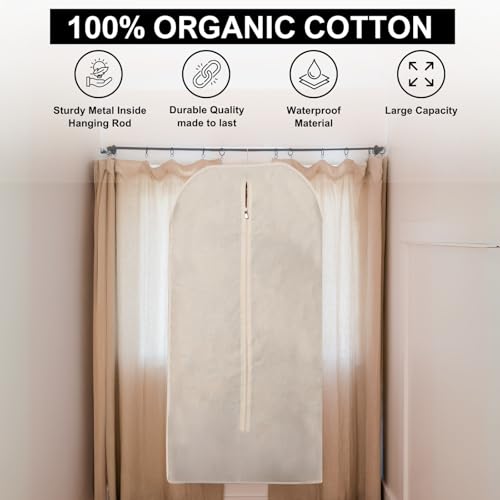 24x62 Cotton Garment Bag for Hanging Clothes, Garment Cover for Dust Free Storage - style: Side Zipper (24" x 62")
