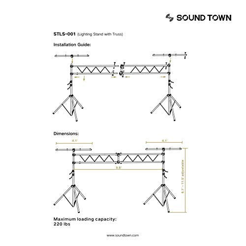 Sound Town DJ Lighting Stand-Adjustable Height, 11.5 ft Tall with Truss, Portable Lighting Truss System and T-Bars (STLS-001) - color: Black, size: 10.3ft