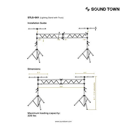 Sound Town DJ Lighting Stand-Adjustable Height, 11.5 ft Tall with Truss, Portable Lighting Truss System and T-Bars (STLS-001) - color: Black, size: 10.3ft