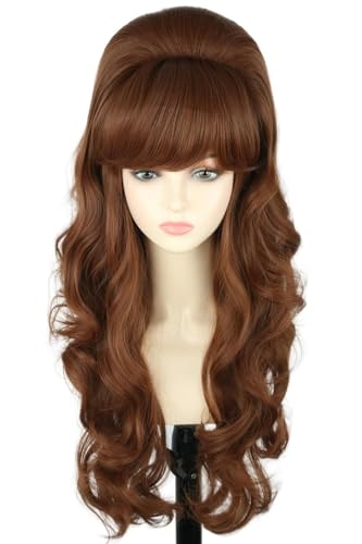 Women Brown Bouffant Big Beehive Wig Housewife Costume Wig Halloween Party Cosplay Wigs - color: Brown