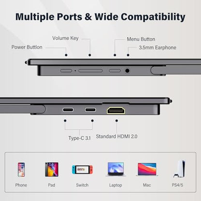 InnoView 15.6-Inch Portable Monitor 2K QHD 1440p 120hz Monitor 100% sRBG, USB-C/HDMI, External Mmonitor for Laptop MacBook/Switch/PS5/Xbox (Adapter Not Included) - size: 15.6 inches