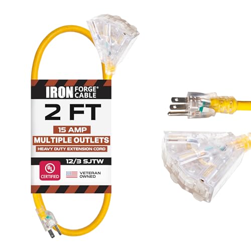 Iron Forge Cable 12 Gauge Heavy Duty Extension Cord, 2 Ft - Yellow SJTW - size: 2 ft