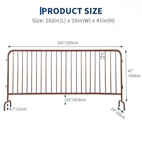 Garvee Interlocking Steel Barricade, 8.5 Ft. Heavy Duty Galvanized Metal Barricade, Interlocking Steel Road Barriers with with Bridge Feet Base, for Crowd Control Event Fencing Indoor/Outdoor, Yellow | Heavy Duty Galvanized Metal Barricade, with with Brid
