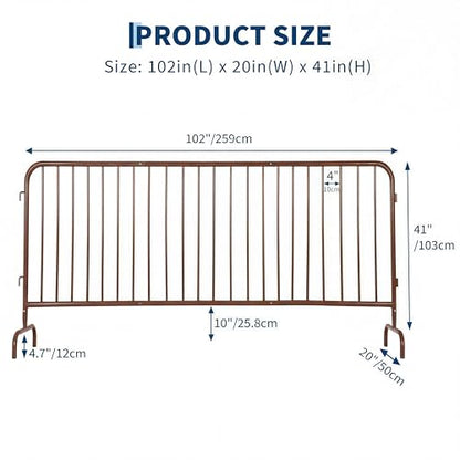 Garvee Interlocking Steel Barricade, 8.5 Ft. Heavy Duty Galvanized Metal Barricade, Interlocking Steel Road Barriers with with Bridge Feet Base, for Crowd Control Event Fencing Indoor/Outdoor, Yellow | Heavy Duty Galvanized Metal Barricade, with with Brid