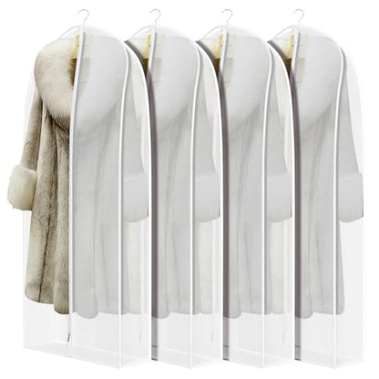 Zilink Garment Bags for Fur Coat Suit Bags for Closet Storage 50 in, White | 7 in Gussted, Wrinkle Free, Breathable, Silky Suit Dust Covers for Hanging Clothes for Leather Clothing Fur Coat Dress, 4Pack - size: 50"-4pack