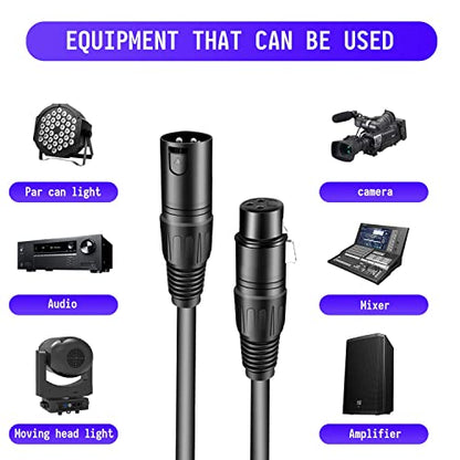 DMX Cable 6.5 ft, 10 Pack Flexible 3 Pin XLR Male Female Cables Wire - color: 6.5FT DMX Cable 10 Pack