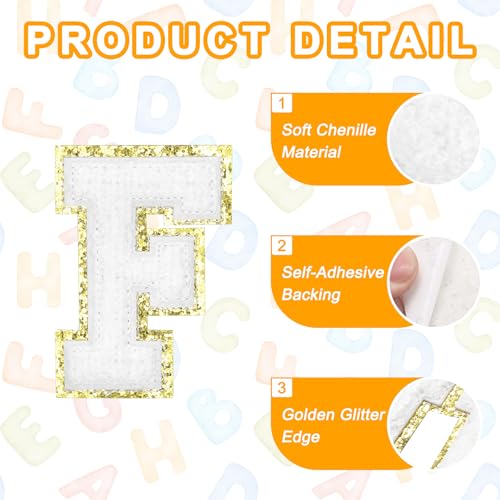 MECCANIXITY Chenille Letter Patches 2.2" Self Adhesive Alphabet F Stick on Embroidered Patch Sew on Letter Stickers Applique for Repairing Clothing Jeans Shoes Hats DIY(White, Pack of 8) - style: Letter F