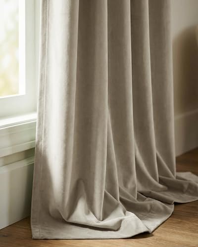 Back Tab Beige Curtains for Bedroom, W52 x L90 inches, 2 Panels | Soft Heavy Velvet, Room Darkening Privacy Protect Window Treatments, Living Room Thermal Insulated Drapes, Dining Room - color: Beige, size: 52"W x 90"L (Pack of 2)