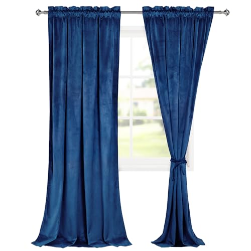 Hiasan Blue Velvet Blackout Curtains 96 inches Long, 2 Panels, 42W x 96L - color: Blue, size: 42"W x 96"L (Pack of 2)