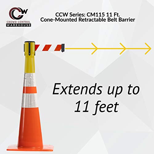 Trafford Industrial 11 Ft. Cone-Mounted Retractable Belt Barrier Yellow Case with Black and Yellow Diagonal Belt - color: Black and Yellow Diagonal, size: Yellow