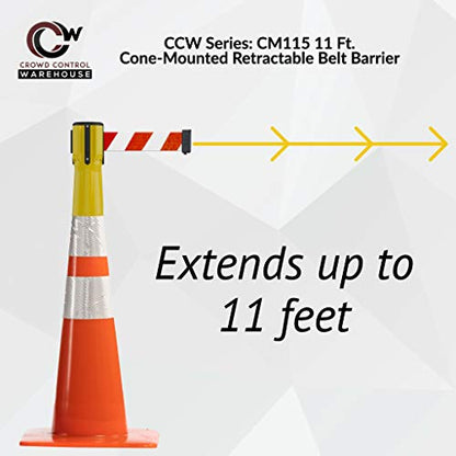 Trafford Industrial 11 Ft. Cone-Mounted Retractable Belt Barrier Yellow Case with Black and Yellow Diagonal Belt - color: Black and Yellow Diagonal, size: Yellow