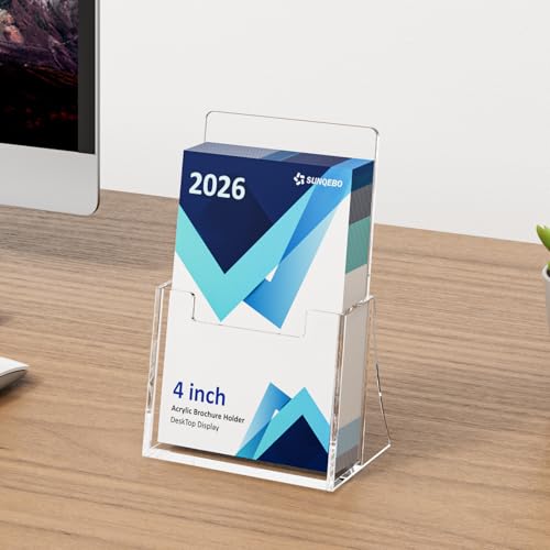Acrylic Brochure Holder 4 Inch, 4 Pack, 4''x6'' Flyer Holder Display Stands | Clear, Plastic Pamphlet Holder, Flyers, Literature, Magazines, Booklets, Journals, Desk Holder, Office, Countertop Organizer - size: 4" x 6"