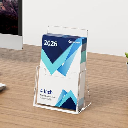 Acrylic Brochure Holder 4 Inch, 4 Pack, 4''x6'' Flyer Holder Display Stands | Clear, Plastic Pamphlet Holder, Flyers, Literature, Magazines, Booklets, Journals, Desk Holder, Office, Countertop Organizer - size: 4" x 6"