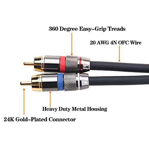 Tisino 2 RCA to 1/4" TRS Stereo Audio Y Splitter Insert Cable, 10 FT/3m | 1/4" TRS to 2 RCA Male Stereo Patch Cable for Mixers, Amplifiers, Speakers, Gold-Plated Shielded 20 AWG OFC Lead - size: 10 feet