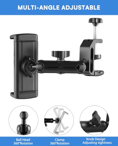 SH ipad Mount for Desk, Tablet Holder for Desk, Kitchen Tablet Holder iPad Mount, 360° Adjustable Aluminum Alloy Arm Stand for Work, Video Call, Bed, Compatible with 4.7"-13" iPad, iPhone, e-Reader - size: AC012-U-Shaped Clamp