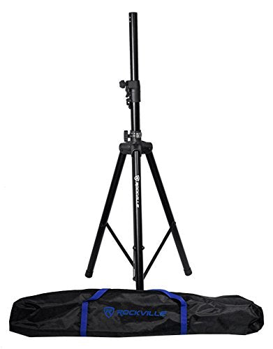 Rockville RVSS4AB DJ PA Tripod Speaker Stand, Black, Hydraulic Auto Lift | Auto Lowering, 154 lbs Capacity, 42-79 in. Height, Steel and Aluminum, Lightweight, Travel Bag Included