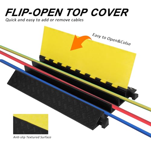 GarveeTech 3 Large Channel Rubber Cable Ramp Cable Protector Ramps, 28000 LBS Load Capacity Heavy Duty Traffic Speed Bump Cable Cord Cover Ramp Wire Hose Protective for Driveway Indoor Outdoor, 1 Pack