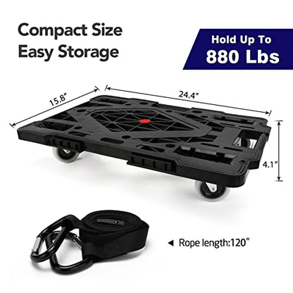 Nellyke Furniture Movers with Wheels, 2 Pack Large Furniture Dolly, 880 Lbs Capacity with 120in Rope, Connectable and Portable Dollies for Heavy Appliance, Black - color: Black/2 Pack-lar