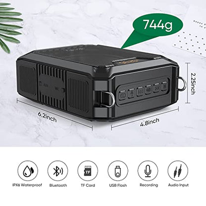 SHIDU 30W Voice Amplifier with Wireless Microphone and Microphone Headset | IPX6 Waterproof Amplifier Wireless & Wired Microphone Bluetooth Speaker Personal Megaphone for Teachers Meeting Outdoors