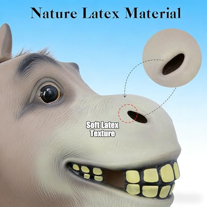 Donkey Mask, Funny Latex Animal Head Mask for Fancy Party Props | Realistic lightweight & breathable. Great for Halloween, carnival, masquerade, fancy dress, cosplay & parties