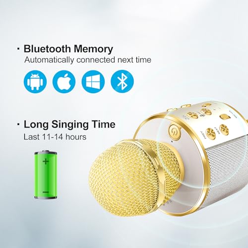 Microphone for Kids Voice Changer Karaoke Microphones Boy Girl Gifts Age 3-12 Portable Child Microphone Karaoke Kid Wireless Bluetooth Microphones Birthday - color: Gold